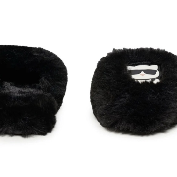 Karl Lagerfeld Black Faux Fur Slippers - Picture 2 of 3